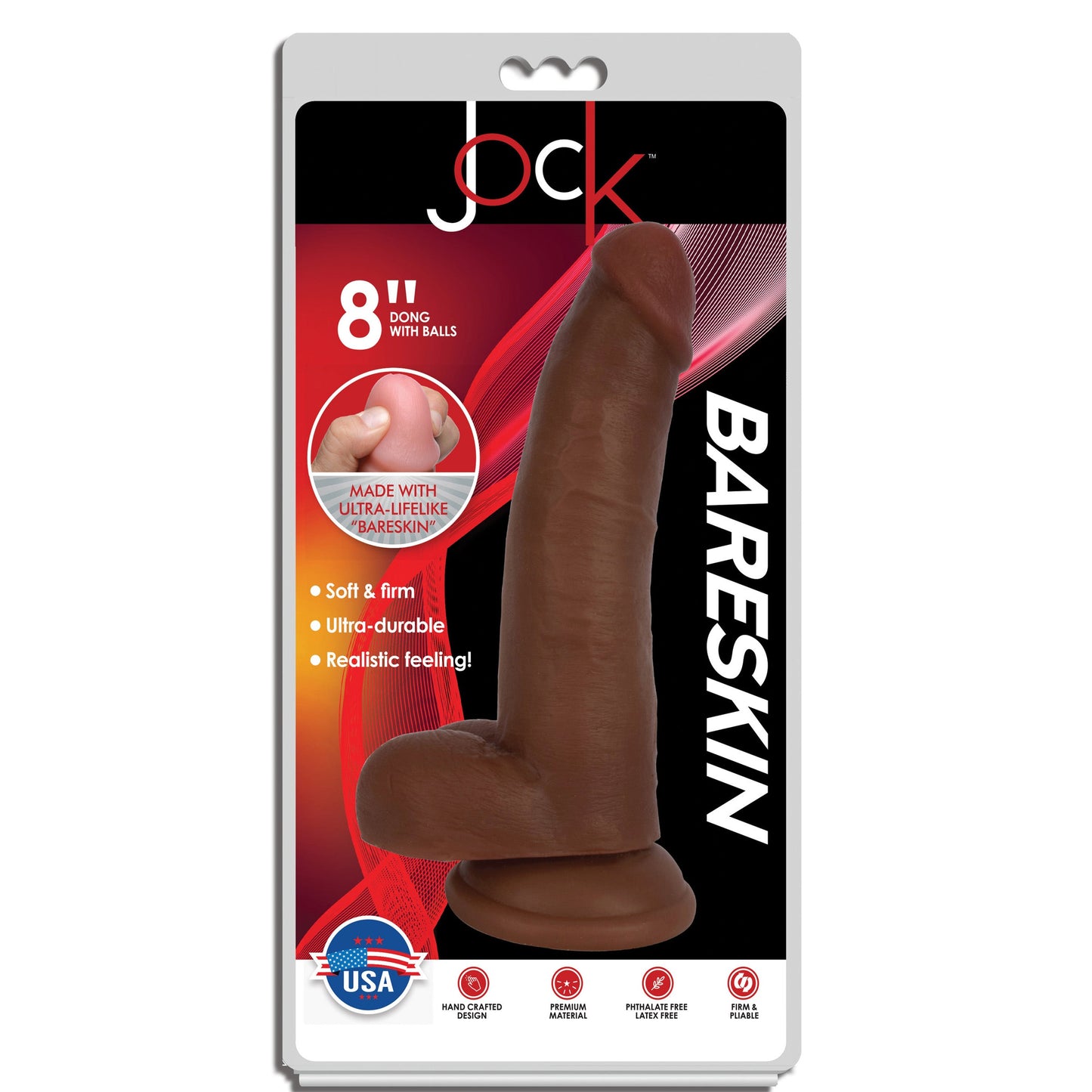 Jock Dark Bareskin Dildo with Balls - 8 Inch - Tickle My Pickle 