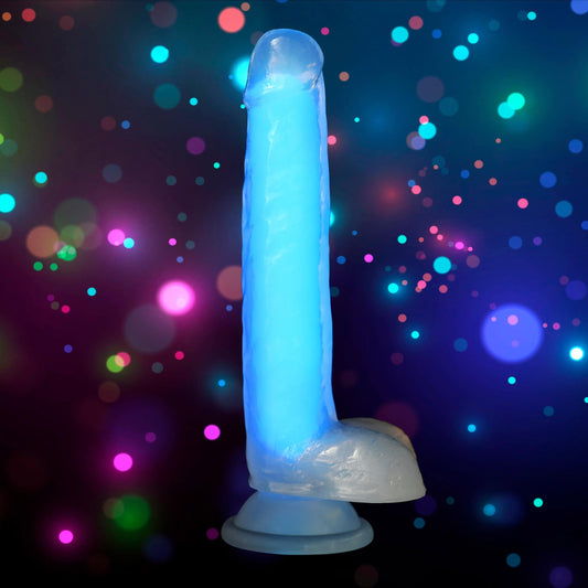 Lollicock 7" Glow-in-the-Dark Silicone Dildo w/ Balls - Blue - Tickle My Pickle 