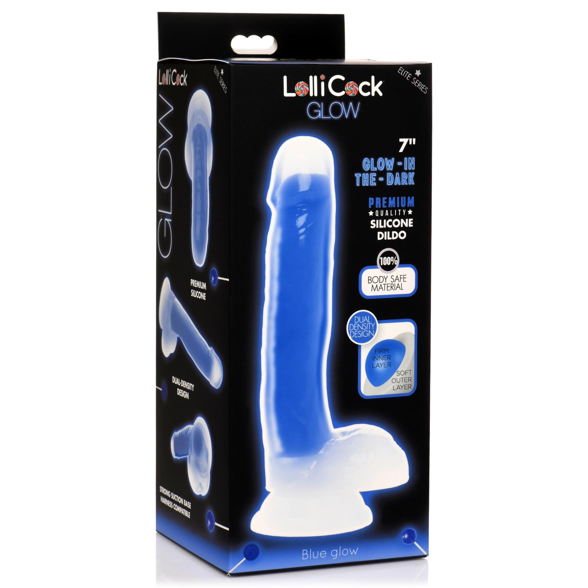 Lollicock 7" Glow-in-the-Dark Silicone Dildo w/ Balls - Blue - Tickle My Pickle 