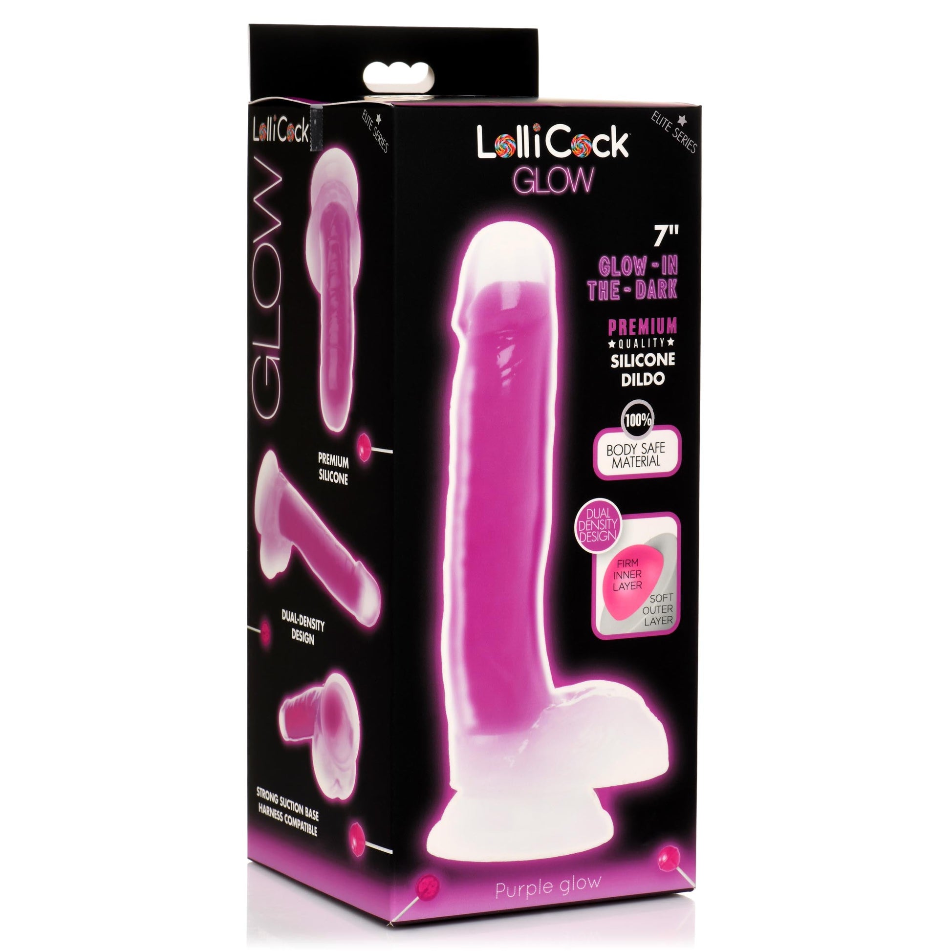 Lollicock 7" Glow-in-the-Dark Silicone Dildo w/ Balls - Purple - Tickle My Pickle 