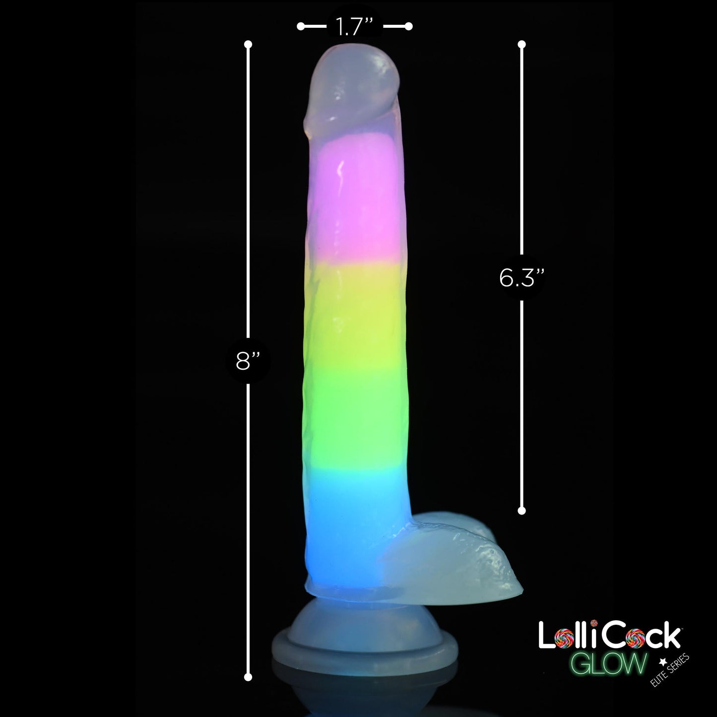 7 Inch Glow-in-the-Dark Rainbow Silicone Dildo with Balls - Tickle My Pickle 