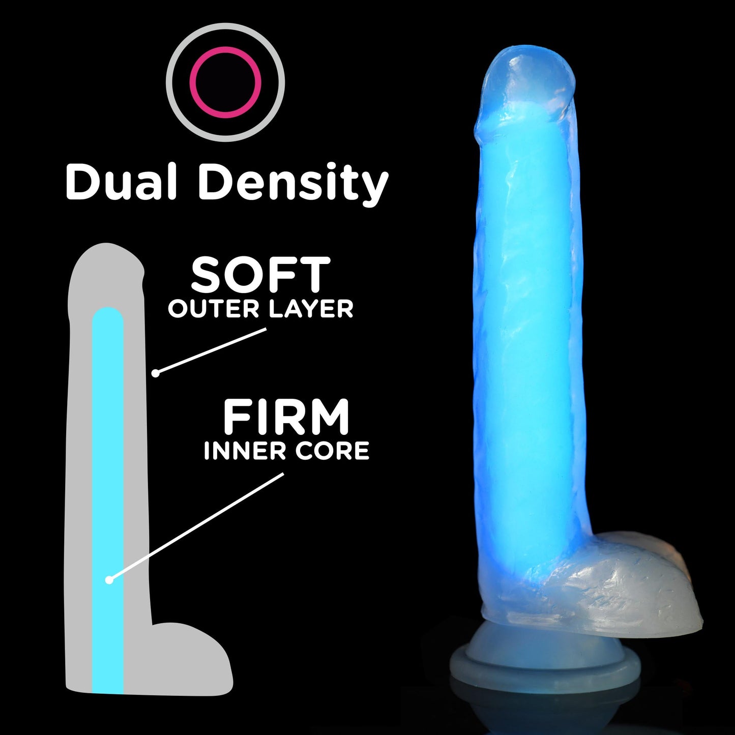 Lollicock 7" Glow-in-the-Dark Silicone Dildo w/ Balls - Blue - Tickle My Pickle 