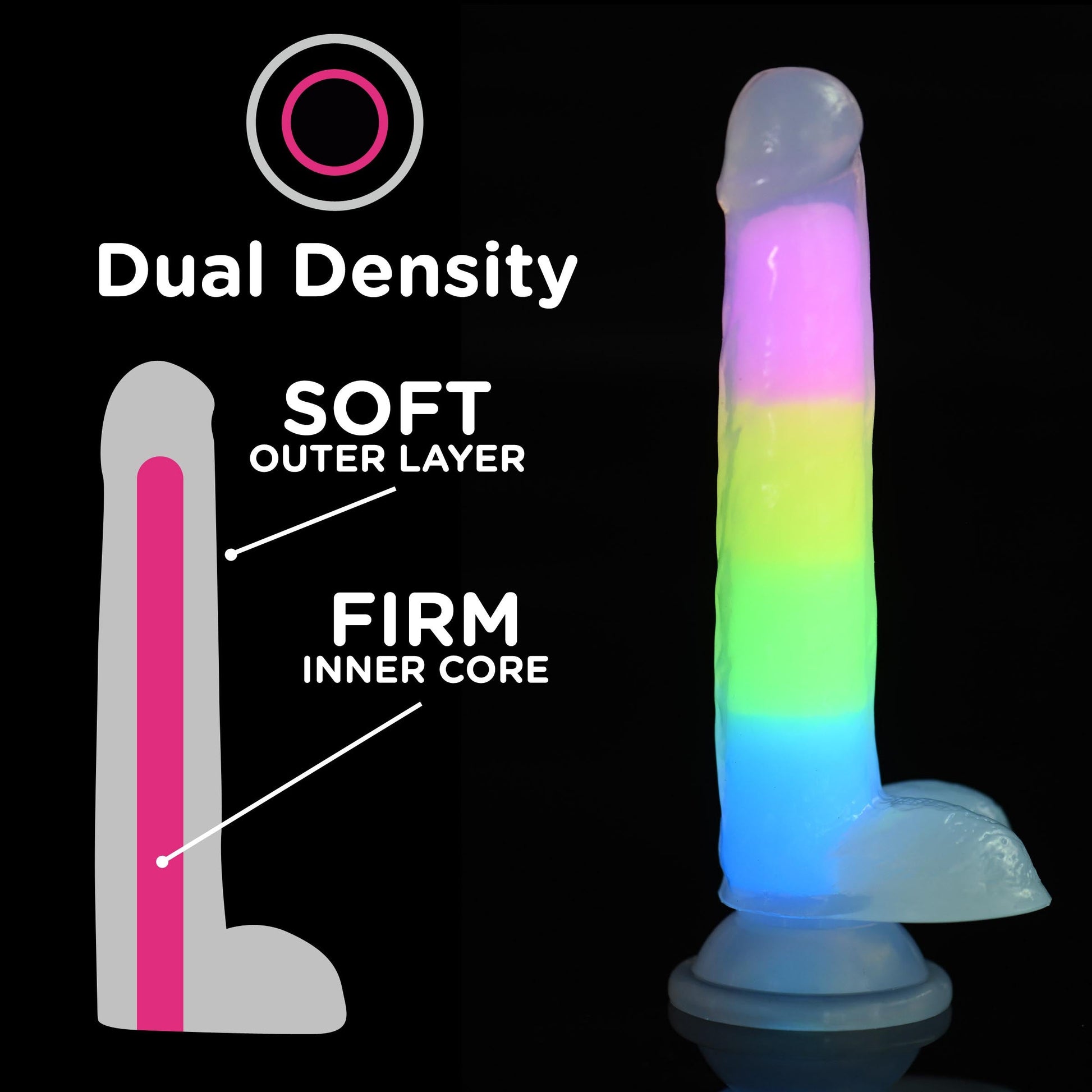 7 Inch Glow-in-the-Dark Rainbow Silicone Dildo with Balls - Tickle My Pickle 