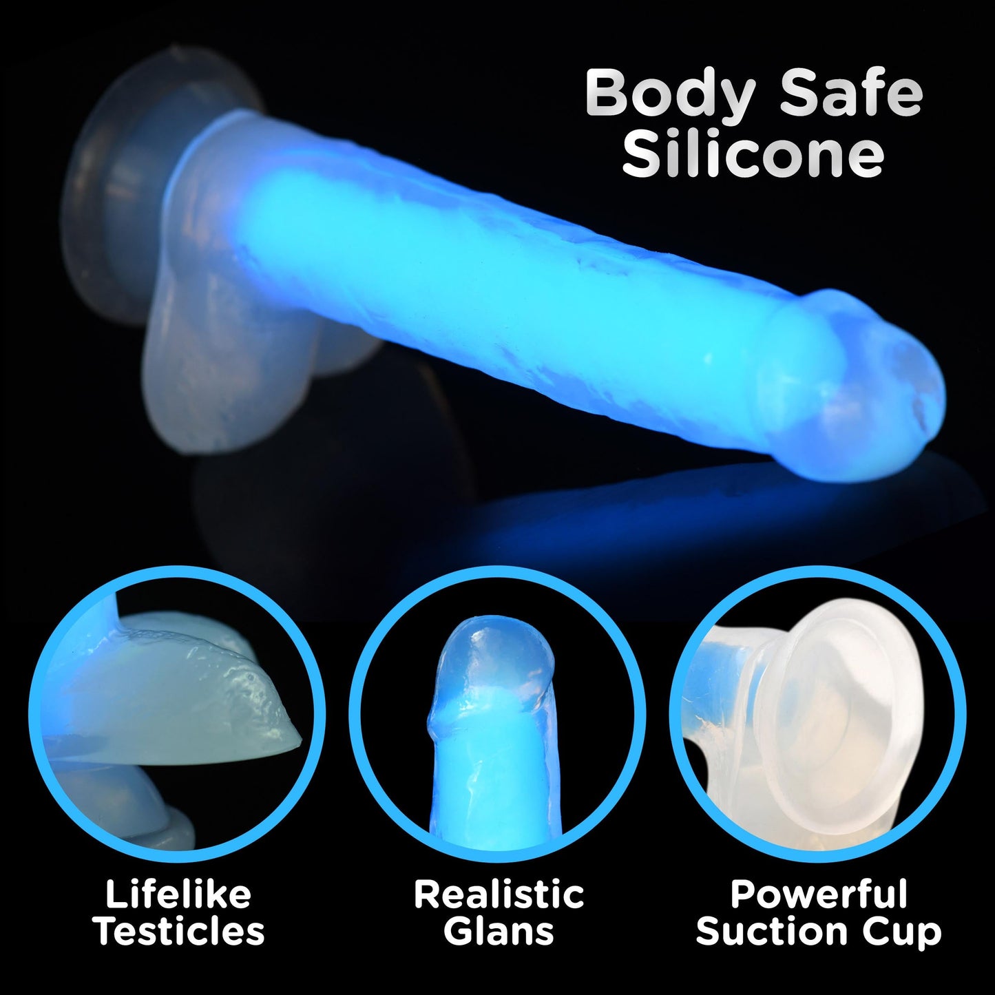 Lollicock 7" Glow-in-the-Dark Silicone Dildo w/ Balls - Blue - Tickle My Pickle 