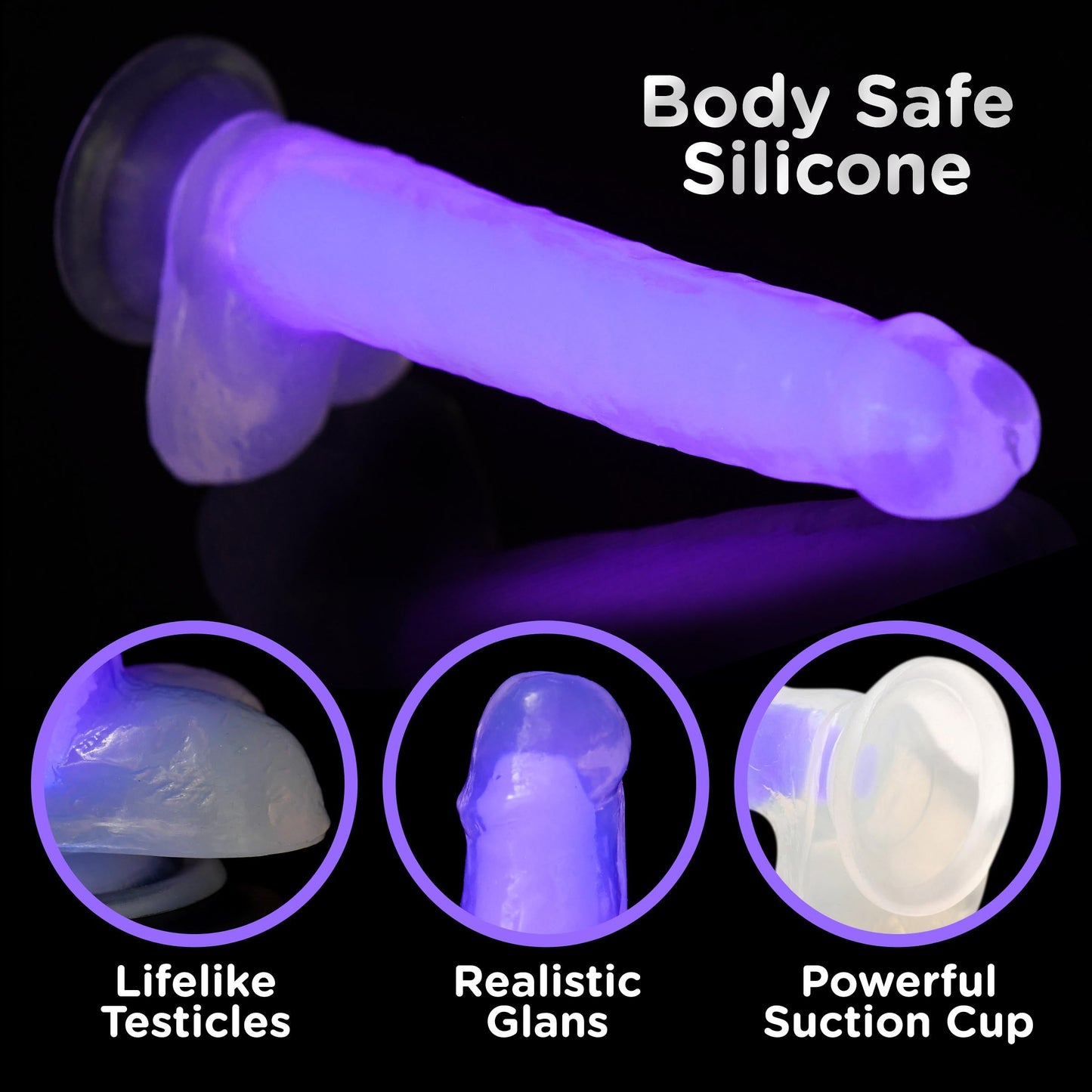 Lollicock 7" Glow-in-the-Dark Silicone Dildo w/ Balls - Purple - Tickle My Pickle 